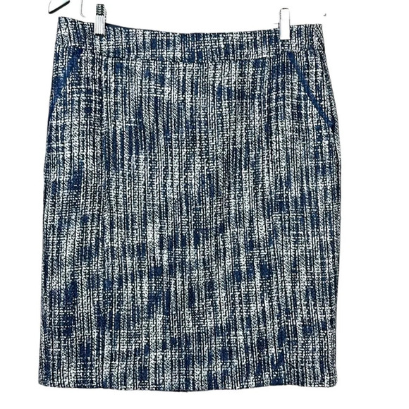 🩷 Navy and ivory tweed pencil skirt with metallic yarns - Picture 1 of 8